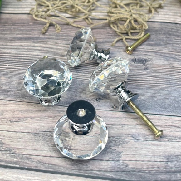 NEW 4 DIAMOND Crystal-Glass Drawer Cabinet Knobs Pulls Hardware Bundle Lot Set - Picture 11 of 12